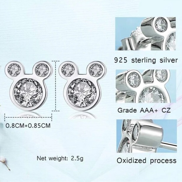 New Mickey Mouse Sterling Silver Cubic Zirconia Earrings Ballerina Sparkling - Picture 4 of 7